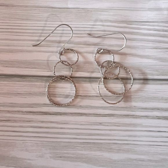 Sterling Hammered Triple Circle Dangle Earrings - Picture 4 of 6